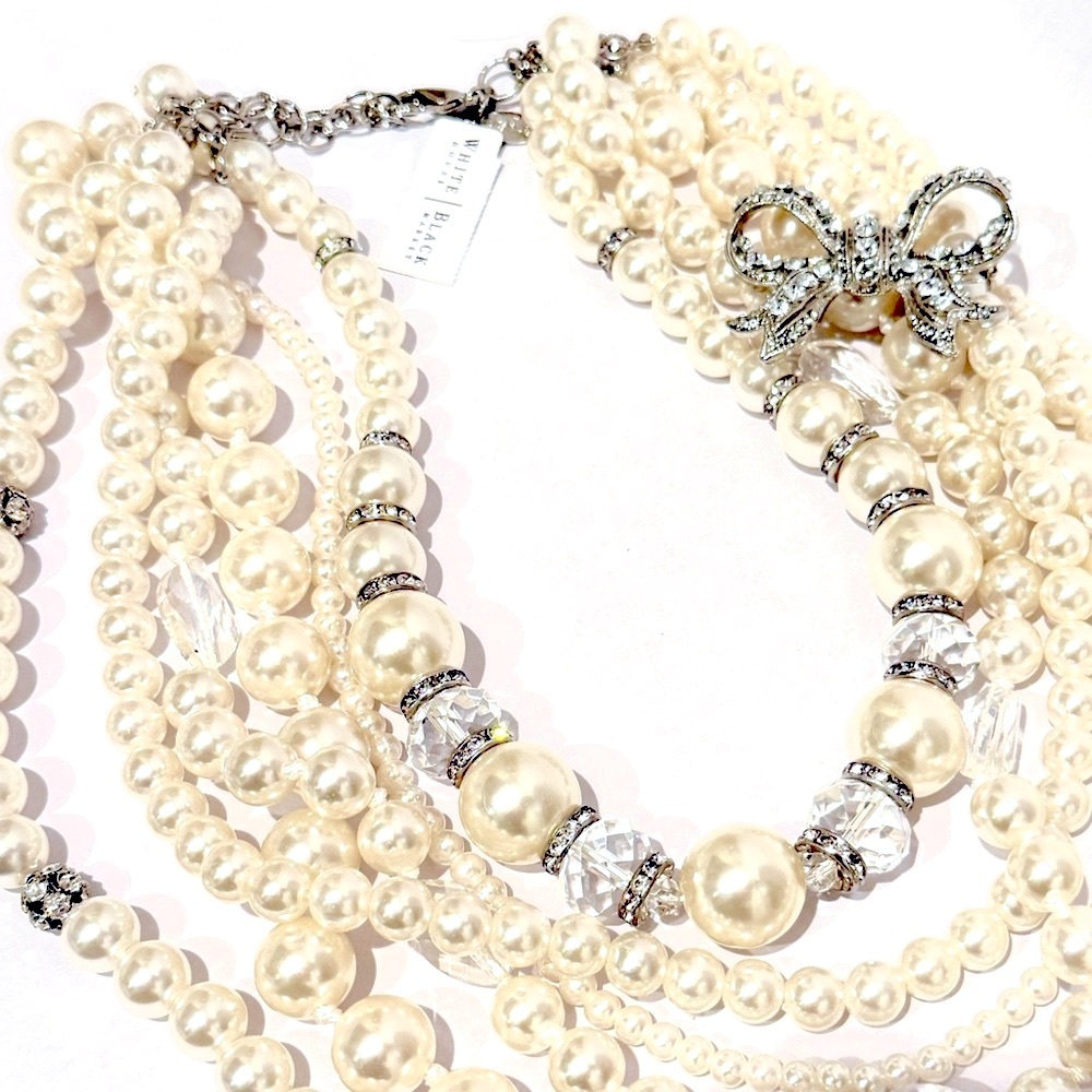 WHITE HOUSE BLACK MARKET | NWT | Pearl Statement Necklace w Silver Bow Brooch - Picture 6 of 8